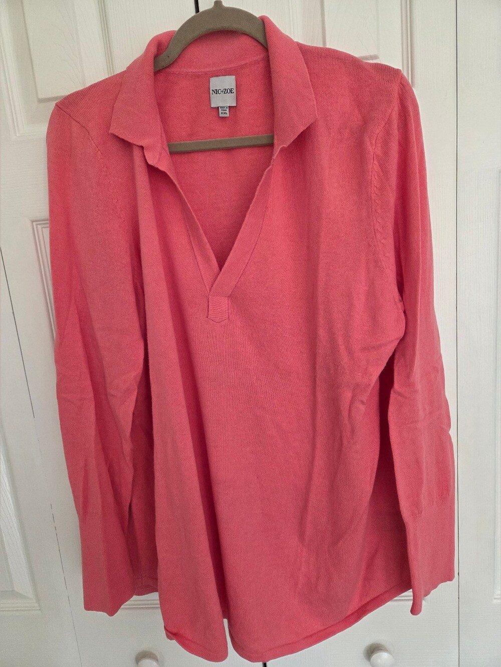 Nic+Zoe Coral Long Sleeve Polo V-neck Sweater Tunic